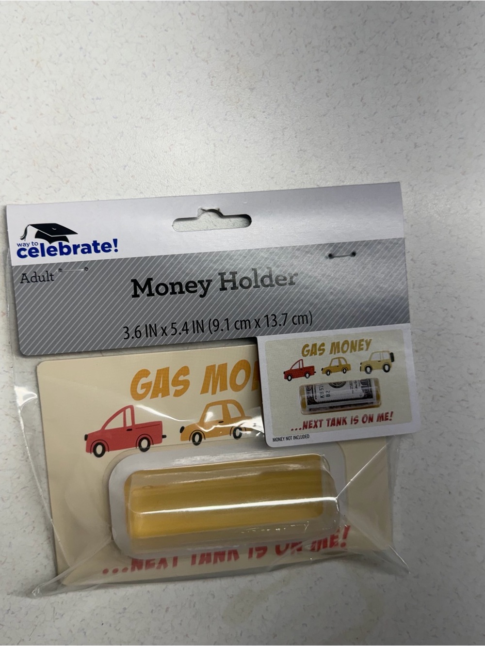 Way to Celebrate! "Gas Money" Money Holder - Yellow 3.6x5.4